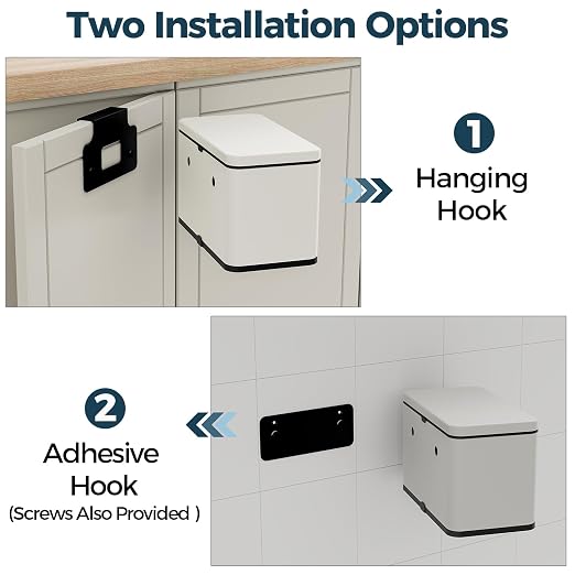 Stainless Steel Hanging Trash Can with Lid and Inner Bucket, 1 Gallon Kitchen Compost Bin for Counter Top, Under Sink or Wall Mount, Small Garbage Can for Cupboard/Bathroom/Bedroom/RV, White - Image 2