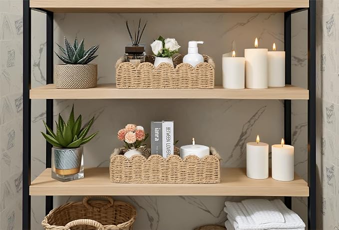CubesLand Toilet Paper Storage Basket, Scalloped Edge Shelves Basket for Organizing for Over Toilet Tank Storage, Home Decor Baskets for Shelf, Countertop, Living Room, Bedroom, Handwoven, Beige - Image 7