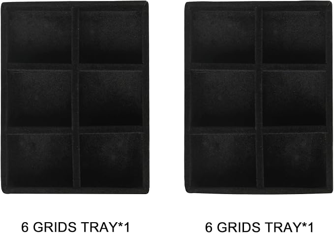 Frebeauty Small Jewelry Tray Set,Stackable Velvet Jewelry Organizer Tray,Mini Jewelry Drawer Organizer,Drawer Inserts,4.92 x 3.74 x 0.9 Inches,6 Grid Earring Organizer for Women(Set 2,Black) - Image 2