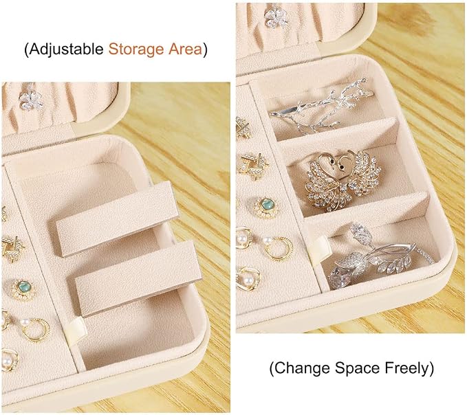 LANDICI Small Jewelry Box for Women Girls, PU Leather Travel Jewelry Case, Portable Jewelry Organizer Storage Holder Display for Ring Earrings Necklace Bracelet Brooch Men Kids Gift, Apricot - Image 4