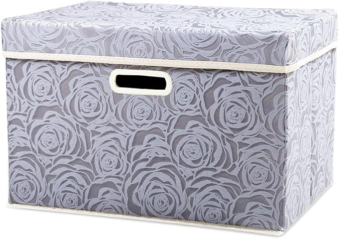 PRANDOM Collapsible Storage Boxes with Lids Fabric Decorative Storage Bins Cubes Organizer Containers Baskets with Cover Handles Divider for Bedroom Closet Living Room 14.9x9.8x9.8 Inch 1 Pack by Prandom