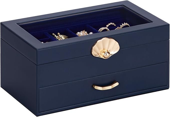 Enthralite Jewelry Box with 1 Drawers: Display Organizer for Earrings Necklaces - Gifts for Girls Women (Dark Blue) by Enthralite