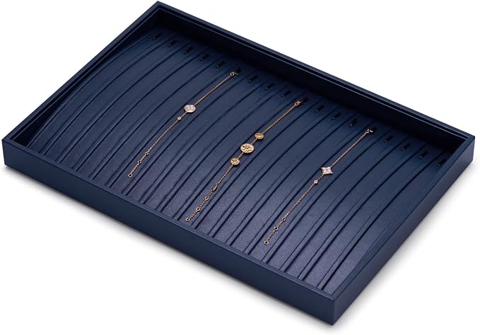 Oirlv Stackable Necklace Pendant Bracelet Organizer Tray Blue Leather Jewelry Drawer Organizer Trays - Image 4