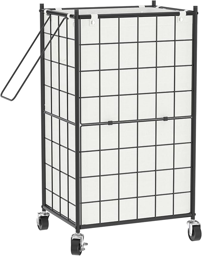 WOWLIVE Laundry Hamper with Wheels,Metal Wire Frame Rolling Laundry Basket with Removable bag,100L Dirty Clothes Hamper Organizer Dorm Room Storage for Bedroom,Bathroom,Black and White by WOWLIVE