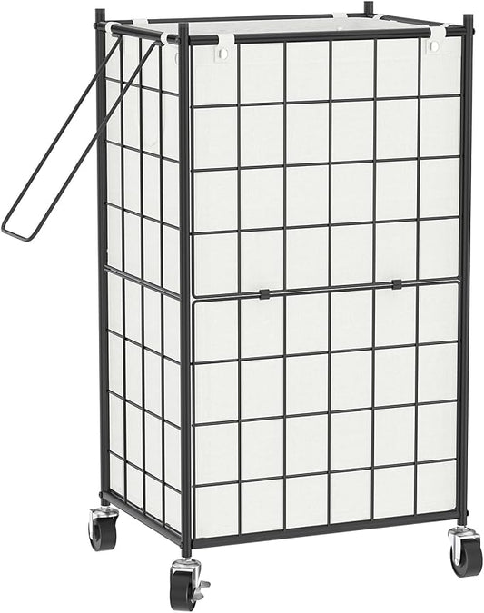 WOWLIVE Laundry Hamper with Wheels,Metal Wire Frame Rolling Laundry Basket with Removable bag,100L Dirty Clothes Hamper Organizer Dorm Room Storage for Bedroom,Bathroom,Black and White by WOWLIVE
