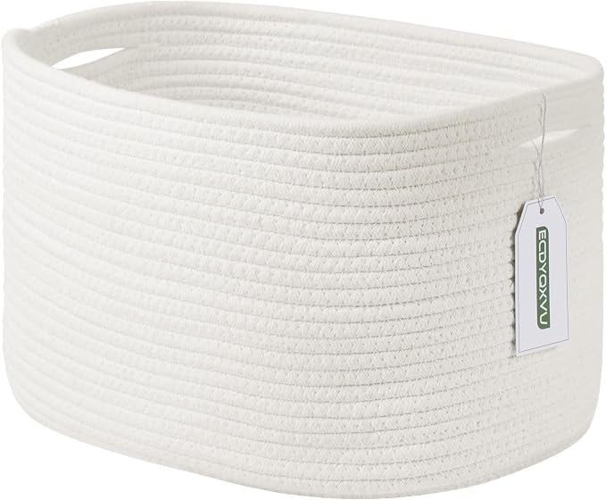 ECDYQXVU Cotton Rope Storage Basket, 15x10x9 Inches, Woven Basket for Shelves, Clothes, Towels, Books, and Laundry, White (1 Pack) by ECDYQXVU