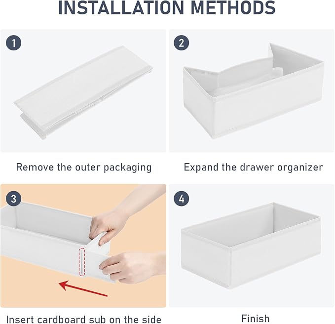 DIMJ Drawer Organizer Clothes - Underwear Organizer Small Sock Organizer Box Dresser Organizer,Drawer Dividers for Baby Clothes,Bra,Socks, Belt, Tie, Set of 9,White - Image 2