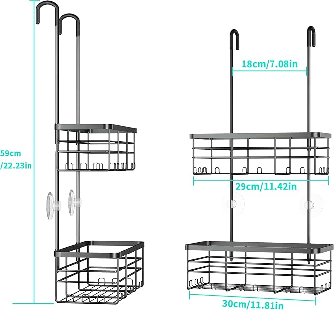 HapiRm Hanging Shower Caddy Organizer - No Drilling Shower Organizer with Hooks, Rustproof & Waterproof 304 Stainless Steel Bathroom Shelves - Black - Image 7
