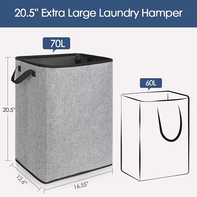 SNIGJAT Clothes Laundry Hamper for Bedroom, Lightweight Dirty Clothes College Hamper Collapsible for Small Space, Sturdy Laundry Basket with Handles for Bathroom Closet, 70 L - Image 2