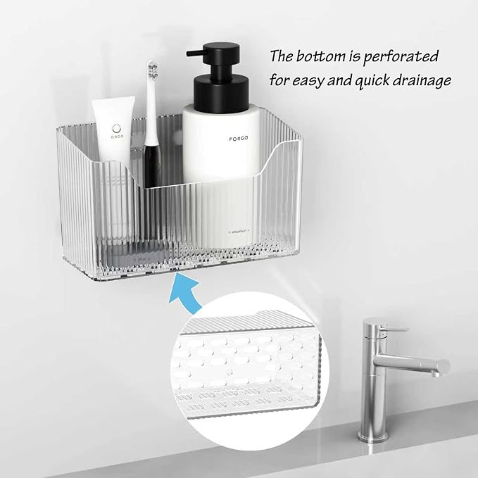 2 Pack Cabinet Door Organizer, Inside Cabinet Door Storage, Shower Caddy Stackable Clear Plastic Makeup Organizer Adhesive Hanging Bin for Kitchen Cabinets, Bathroom, Pantry, Office - Image 4