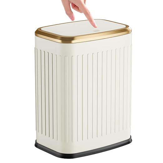 TIPGO Bathroom Trash Can with Lid, 2.1 Gallon / 8 Liter Small Garbage Can, Press Top Bin, Stainless Steel Wastebasket with Pop-Up Lid for Bedroom, Living Room, Office (Cream) by TIPGO