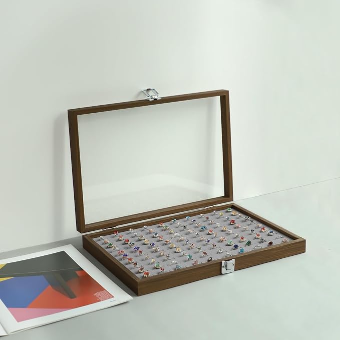 Stratalife Ring Organizer Wood Jewelry Box Ring Holder 100 Slot Jewelry Case Vintage Storage Display Tray for Multiple Rings - Image 5