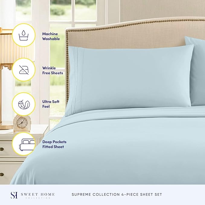 California King Sheet Sets - Breathable Luxury Sheets with Full Elastic & Secure Corner Straps Built In - 1800 Supreme Collection Deep Pocket Bedding Set, Sheet Set, California King, Light Blue