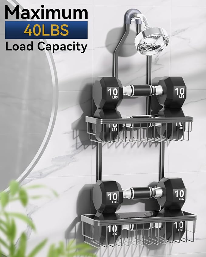 YASONIC Shower Caddy Hanging, Never Rust Shower Organizer Hanging, Aluminum Shower Racks for Inside Shower with Hooks for Razor, Bathroom Organizers and Storage with Soap Holder, Grey - Image 5