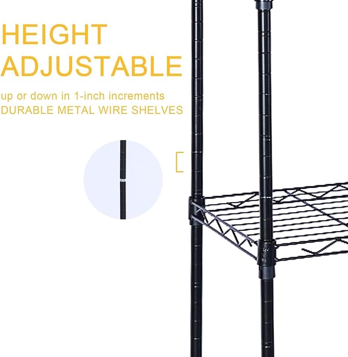 Simple Deluxe 6-Tier Shelving Units, 29.92'' W x 13.98'' D x 71.65'' H Adjustable Wire Shelving with Hanging Hooks and Wheels, Black - Image 4