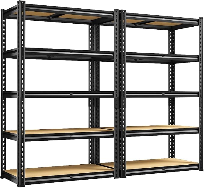 Set of 2 Storage Shelves 5 Tier Garage Shelving Heavy Duty Metal Shelving 2020LBS Adjustable Metal Shelf 59.8" H Pantry Shelf for Garage Pantry Closet Kitchen Basement 28"W x 12"D x 59.8"H,2 Pack by REIBII