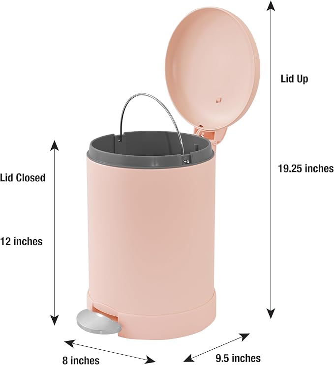 Glad Small Trash Can, 1.2 Gallon | Round Stainless Steel Garbage Bin with Soft Close Lid & Step Foot Pedal | Metal Waste Basket with Removable Inner Bucket, Rust - Image 2