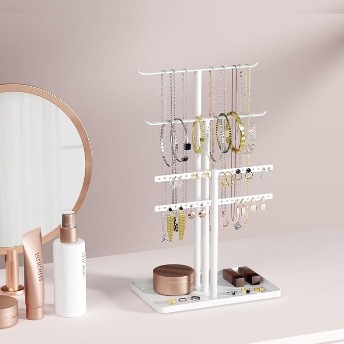 pickpiff White Jewelry Stand Holder Organizer: 12.5" Sturdy Hanger for 80 Pcs Jewelry, Jewlery Tower for Display Necklace, Earring, Bracelet, Watch - Image 3