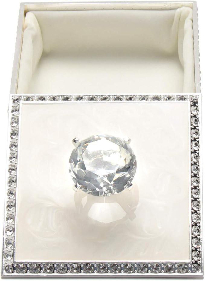 LASODY Diamond Crystal Jewelry Storage Box for Rings Earrings Necklace Treasure Chest Organizer Jewelry Keepsake Gift Box Case for Girl Women (Diamond Square Silver Plater White) - Image 3