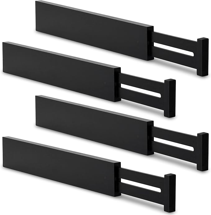 Utoplike 4 pcs Bamboo Kitchen Drawer Dividers Large, Adjustable Black Drawer Organizers, Spring Loaded, Works in Kitchen, Dresser, Bathroom, Bedroom, Drawer, Desk, 2.4" H by Utoplike