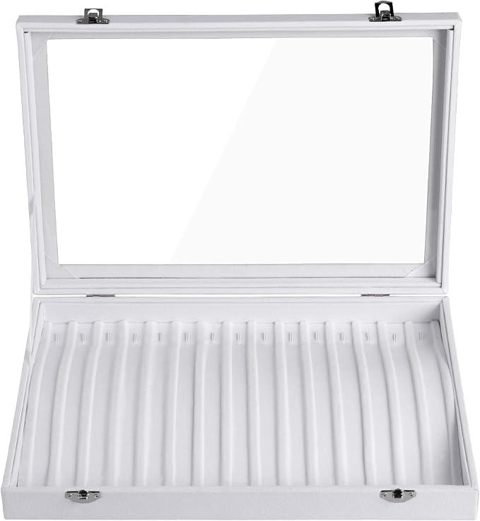 Frebeauty 15 Hooks Necklace Tray,Neckalce Organizer with Clear Lid,Velvet Necklace Holder Box,Jewelry Organizer for Pendants Chains,13.8x9.5x2 inches Necklace Jeweley Tray for Women(White) - Image 4