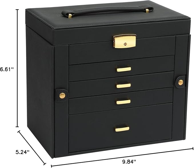 Jewelry Box for Women, 5-Layer Jewelry Organizers Box, Large Jewelry Storage Box for Girls, Jewelry Holder Organizers Gift for Valentine's Day, Christmas, New Year (Black) - Image 8