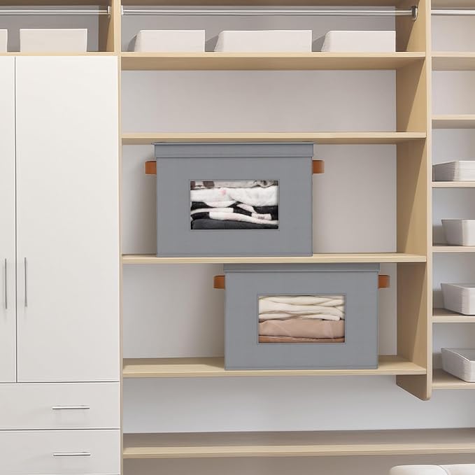 Univivi Storage Bins with Lids Collapsible Foldable Closet Storage Boxes for Clothes [3-Pack] Containers boxes with Handles Closet Storage for Home, Office, Bedroom (Grey,17" x 12"x 12") - Image 5