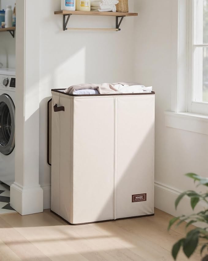 SOLEDI Laundry Hamper with Lid 130L Large & Tall Collapsible Laundry Basket, Clothes Hamper with Bag Removable Easy to Carry, Dirty Hampers for Bedroom, Bathroom, Dorm, College, Beige - Image 2