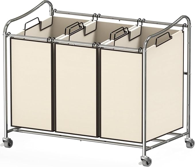 Simple Houseware Heavy-Duty 3-Bag Laundry Sorter Cart, Chrome by SimpleHouseware