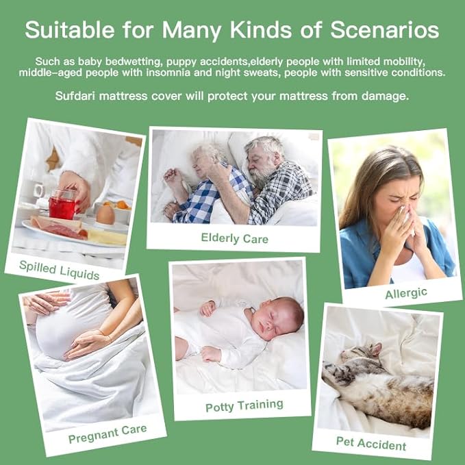 Sufdari Waterproof Mattress Protector King Size, Noiseless Mattress Cover with 18" Deep Pocket, Bed Bug Proof and Waterproof Fitted Sheets, Machine Washable Mattress Protectors White