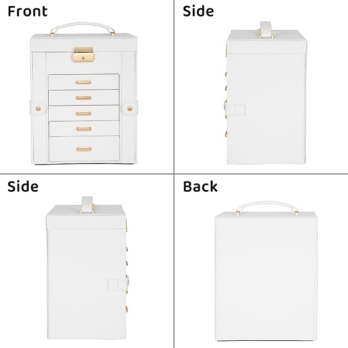 AKOZLIN 6-Tier Jewelry Box Lockable Leather Jewelry Storage Case with 5 Drawers for Women Girls Ring Necklace Earring Bracelet Holder Organizer with Mirror - Image 7