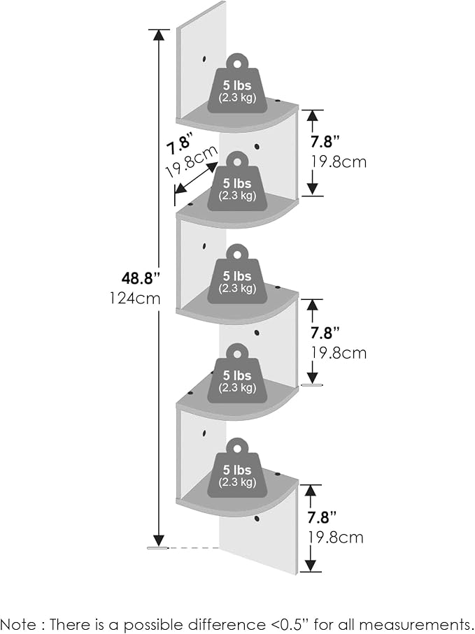 Furinno Rossi 5-Tier Floating Corner Shelf for Wall, Corner Zigzag Shelf Wall Mounted, Radial Wall Mount Shelves, for Home Office, Living Room, Bedroom, Bathroom, French Oak - Image 3