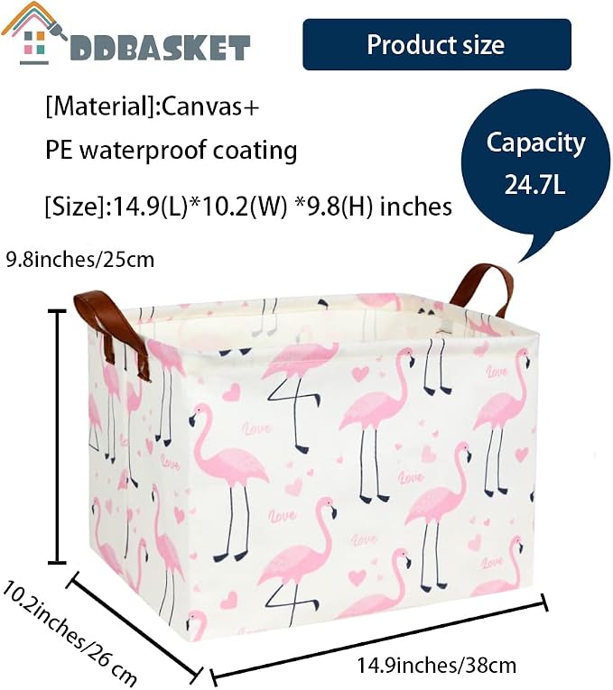 Flamingo Pink Basket Nursery Girl Baby Storage Basket Rectangular Cute Pattern Kids Toy Storage Bin Organizer Book Shelf Basket Baby Girls Flamingo Room Decor(Love Flamingo) - Image 6