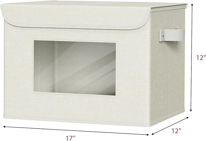 Univivi Fabric Foldable Storage Boxes with Lids [4-Pack] Collapsible Storage Bins for Clothes Closet Organizers with Handles Storage Cube Basket for Home, Office, Bedroom (Beige, 17"" x 12"" x 12"") - Image 2