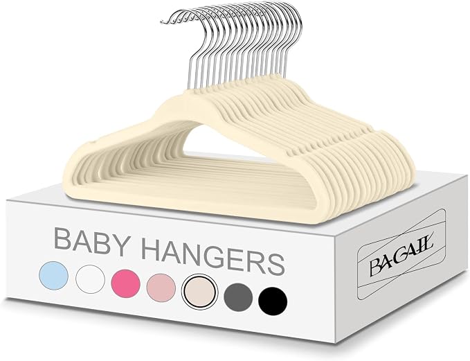 BAGAIL 50 Pack Kids Velvet Hangers 11 Inches Children's Clothes Hangers Non-Slip Baby Hangers for Infant/Toddler (Ivory) by BAGAIL