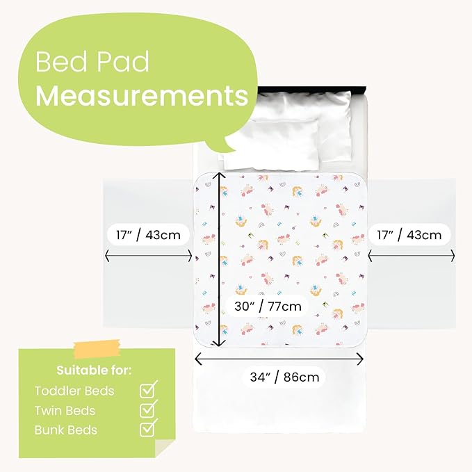 Potty Training Bed Pads for Toddlers Twin-Sized Beds, Tuckable Bed Wetting Pads for Kids, 100% Waterproof Mattress Protector, Non-Slip, Washable Underpads (Fairy Fantasy Design)