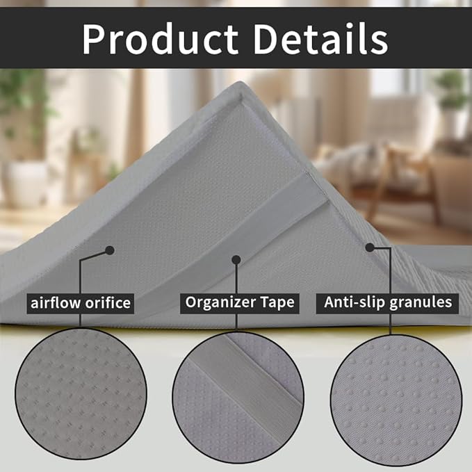 Grey 73x24x2 inch Memory Foam Massage Table Topper with Removable Cover-Elastic Bands Non-Slip-Lash Bed Cushion for Beauty and Massage