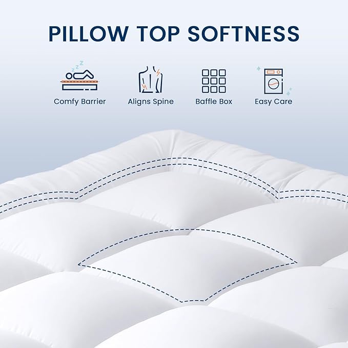 YUGYVOB Mattress Pad Extra Thick, Cooling, and Breathable Twin Mattress Topper 8-21" Deep Pocket Soft Down Alternative Fill