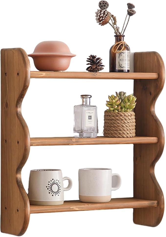 100% Solid Wood Wall Shelf 3-Tier, Rustic Floating Shelves Wall Mounted Storage Rack, Farmhouse Decor Hanging Shelf Display Shelves for Apartment, Living Room and Bedroom - Image 9