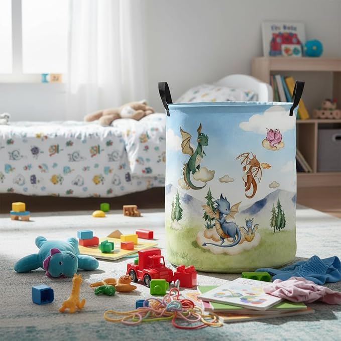Baby Laundry Basket Baby Nursery Hamper Kids Laundry Basket Toy Storage Bin for Boys Room Decor Gift Baskets for Bedroom Bathroom(Flying Dinosaur) - Image 4