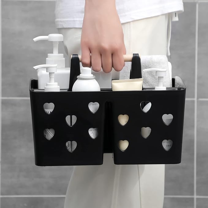 Anyoifax Portable Shower Caddy Plastic Shower Basket Organizer Divided Bathroom Caddy Storage Cleanning Caddy Tote with Handle for College, Dorm Room, Kitchen, Black - Image 5