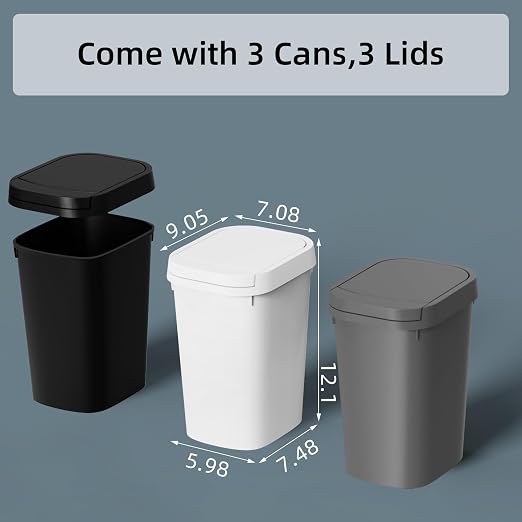KSSKSS 3 Pack Bathroom Small Trash Can with Lid, 2.6 Gallon Slim Garbage Bin with Pop-Up Lid, 10L Plastic Wastebasket for Bedroom, Office, Kitchen, Toilet (Three Colors) - Image 6