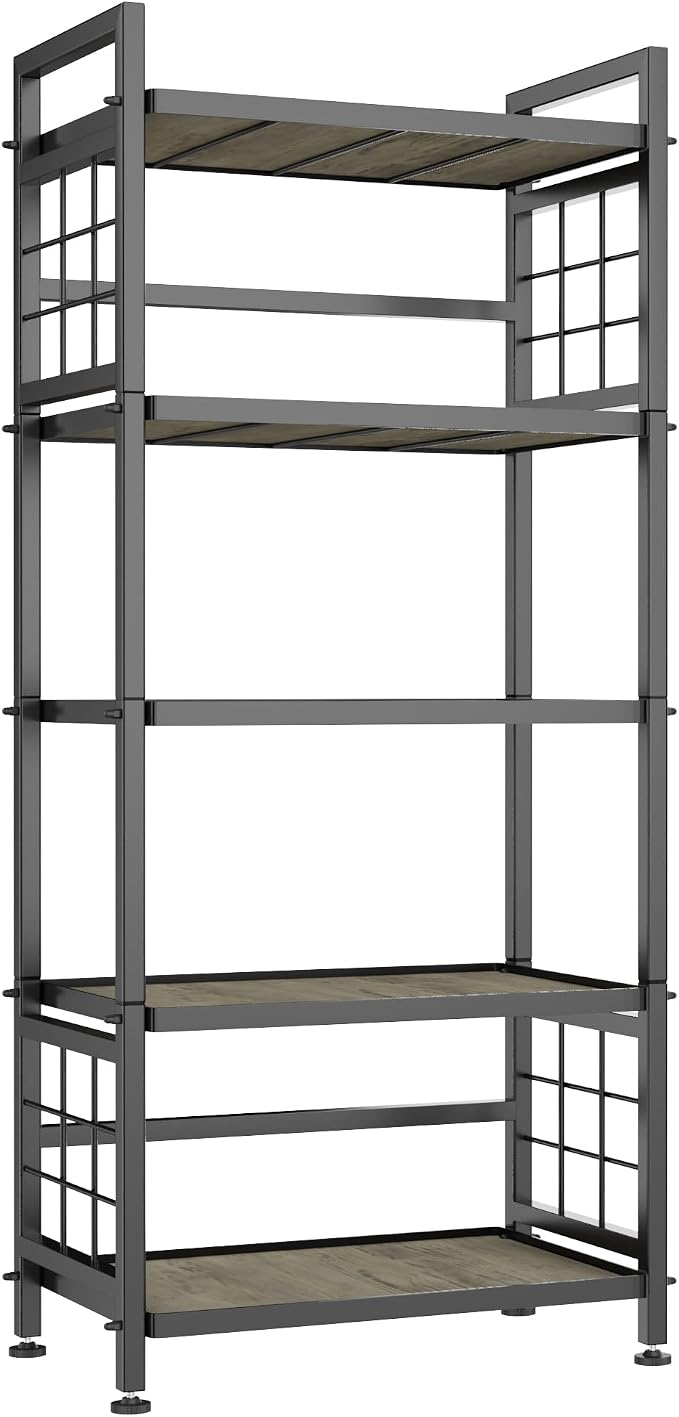 GIOTORENT 5-Tier Kitchen Storage with Wooden Boards, Heavy Duty Storage Shelves & Bookshelf, Adjustable Metal Shelving Unit for Garage Kitchen Bathroom Laundry Organizer, 750LB Capacity, Black - Image 8