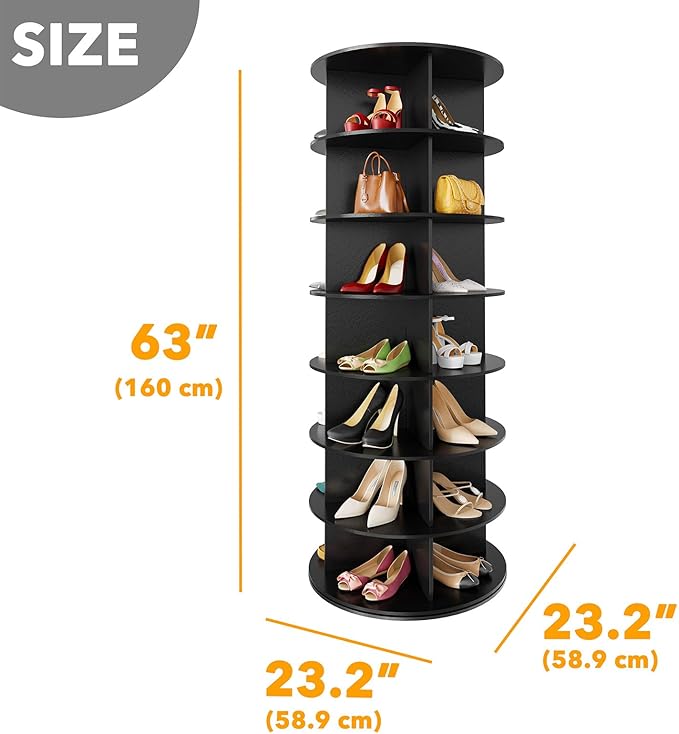 SpaceAid 7 Tier Rotating Shoe Rack Tower, Spinning Shoe Display Lazy Susan, Revolving 360 Shoe Rack Storage Round Carousel, Vertical Handbag Rotate Shoes Closet Organization (7-Tier Black) - Image 2