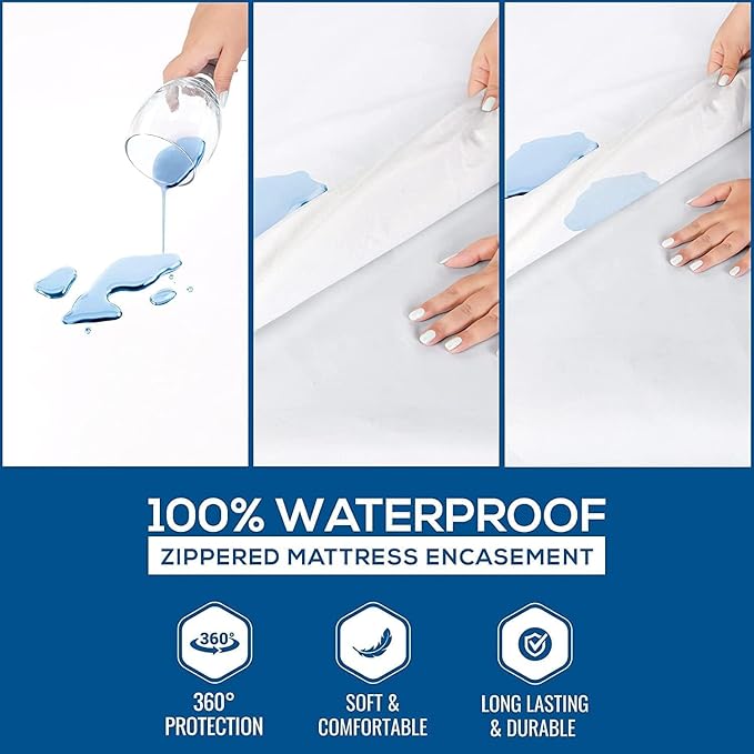 Utopia Bedding Mattress Protector Zippered Full XL Size (Pack of 2), 100% Waterproof Bed Bug and Dust Mite Proof Mattress Encasement, Absorbent 6 Sided Mattress Cover
