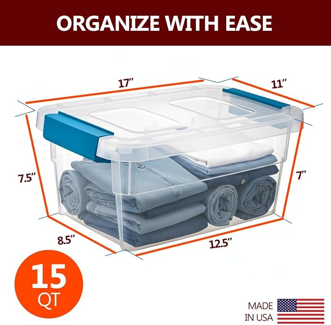 Tribello Clear Plastic Storage Bins with Lids Stackable Storage Bins (15 Quart) - Image 2