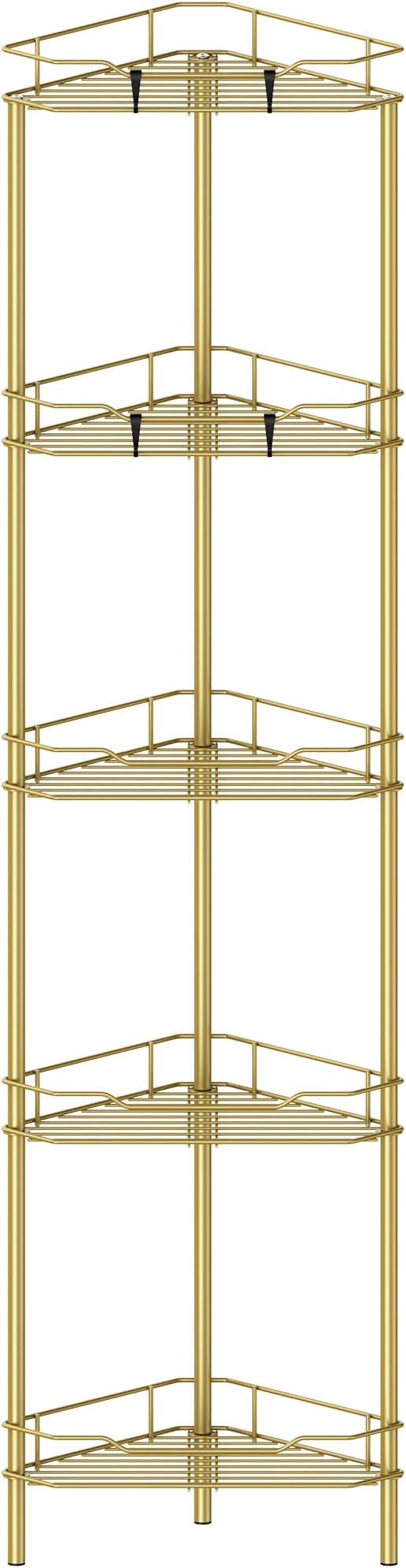 HuggieGems 5 Tier Floor Standing Corner Shower Caddy Organizer Shelf with Hooks, Bathroom Shelves Stand Rack, Gold by HuggieGems