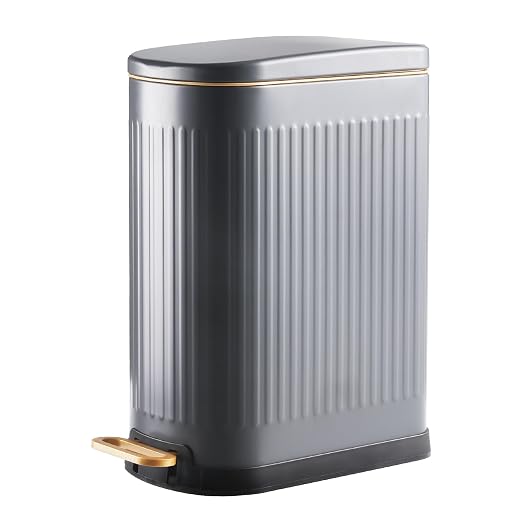 SYNCVIBE Slim Bathroom Trash Can with Soft Close Lid Stainless Steel Garbage Can Step Trash Bin with Removable Inner Bucket for Bedroom, Office, Kitchen (Matt Grey, 3.5 Gallons) by SYNCVIBE