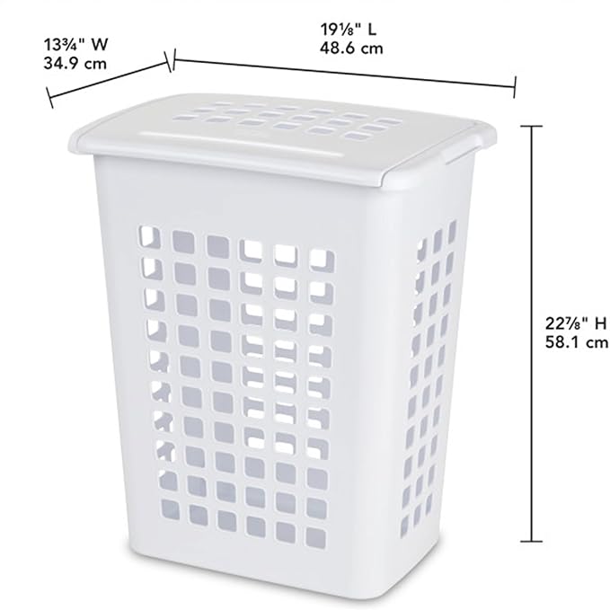 Sterilite Rectangular LiftTop Laundry Hamper with Lid, Handles to Easily Carry Clothes Between the Laundry Room and Bedroom, Plastic, White, 8-Pack - Image 2