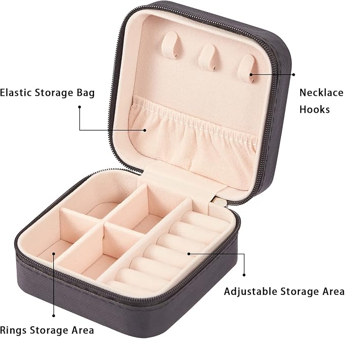 PU Leather Small Jewelry Box, Travel Portable Jewelry Case for Ring, Pendant, Earring, Necklace, Bracelet Organizer Storage Holder Boxes (Black) - Image 2